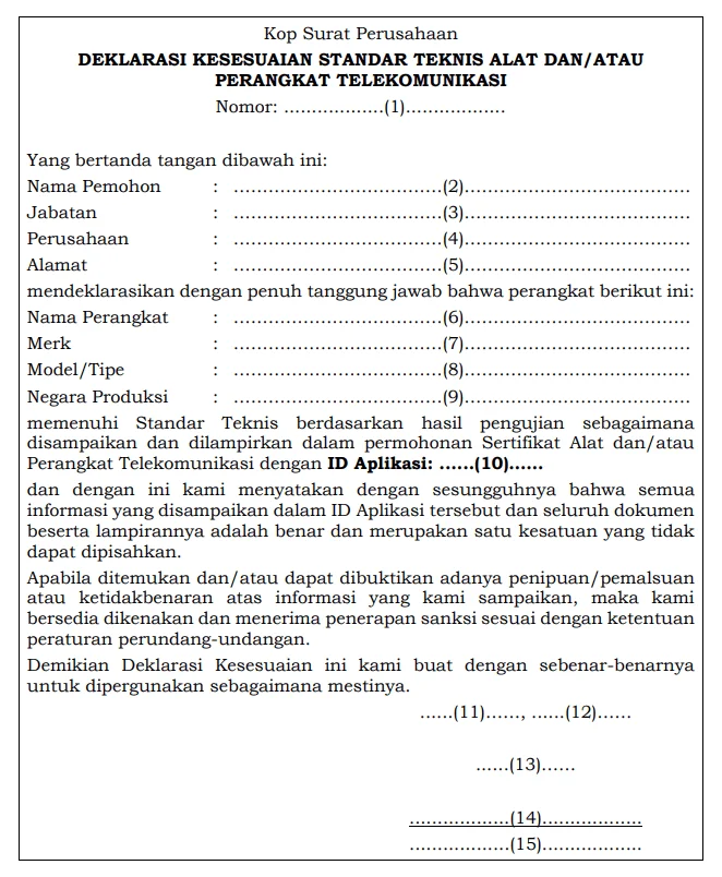 Format deklarasi kesesuaian permohonan sertifikasi DJID.