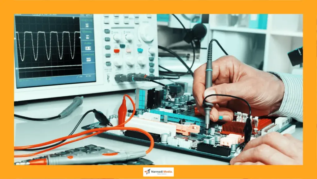 Ilustrasi pengujian sampel produk telekomunikasi.