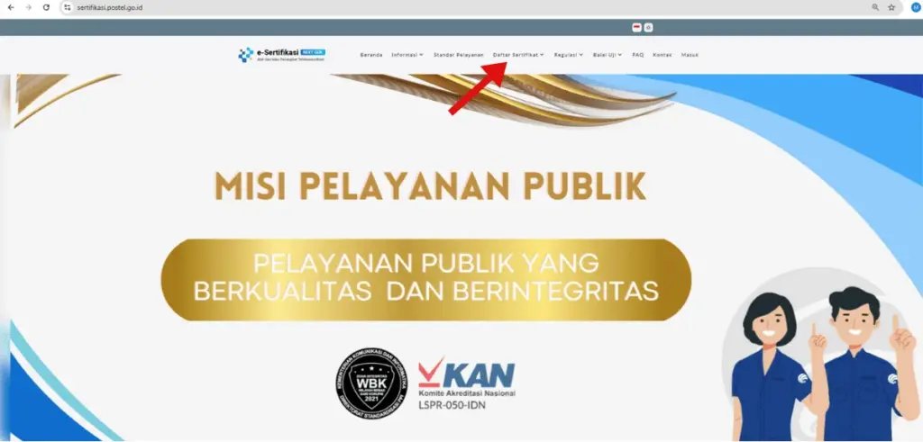 Menu sertifikat terbit.