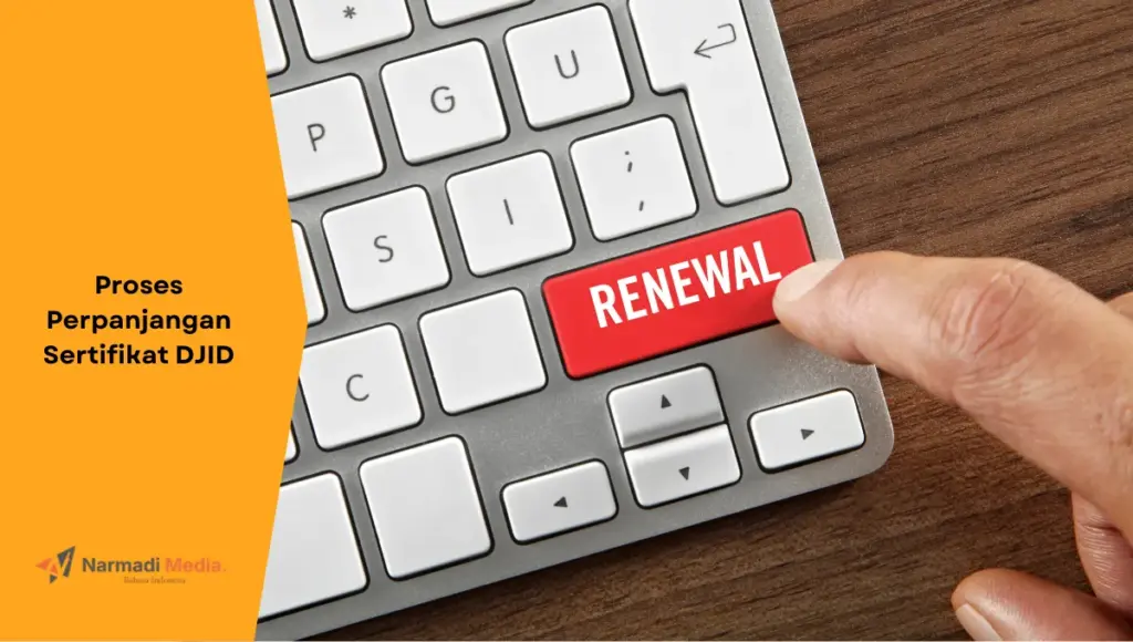 Ilustrasi keyboard dengan tombol pembaharuan, representasi perpanjangan sertifikat DJID