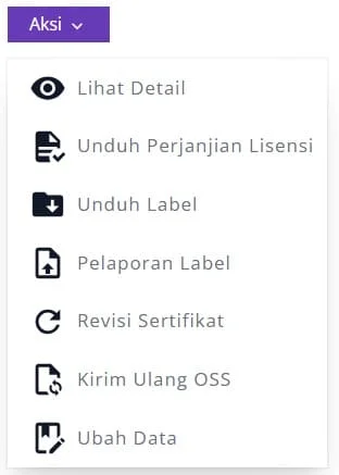 Menu aksi dalam daftar sertifikat di akun e-sertifikasi DJID.