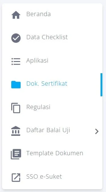 Toolbar dok. sertifikat dalam akun e-sertifikasi DJID.