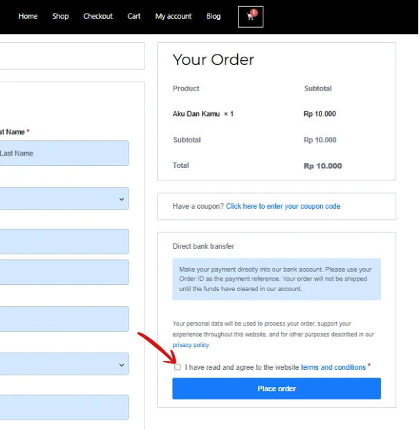 Ceklis i have read... untuk menyetujui syarat dan ketentuan.