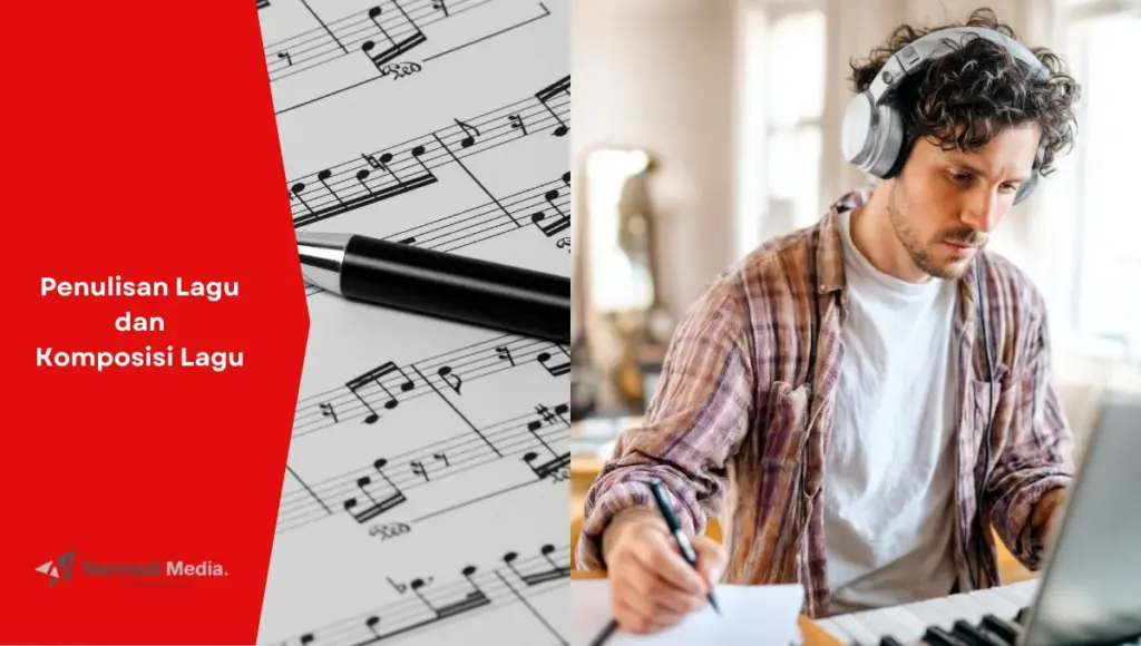 Ilustrasi melakukan penulisan lagu dan komposisi lagu.