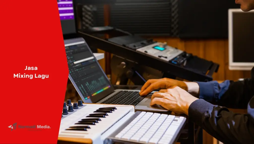 Ilustrasi sedang melayani jasa mixing lagu profesional di studio.
