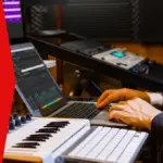 Ilustrasi sedang melayani jasa mixing lagu profesional di studio.