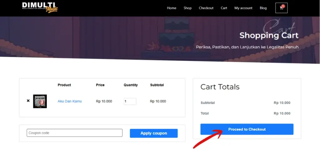 Klik menu Proceed to Checkout untuk membeli lagu bebas royalti.