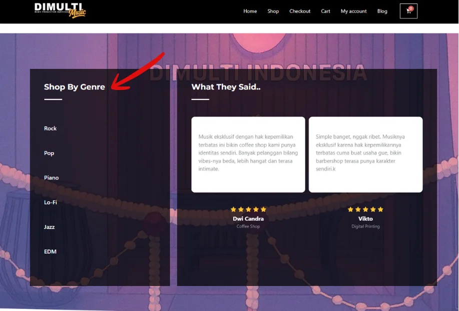 Pilih Lagu Sesuai Genre di Halaman Website Dimulti Music.